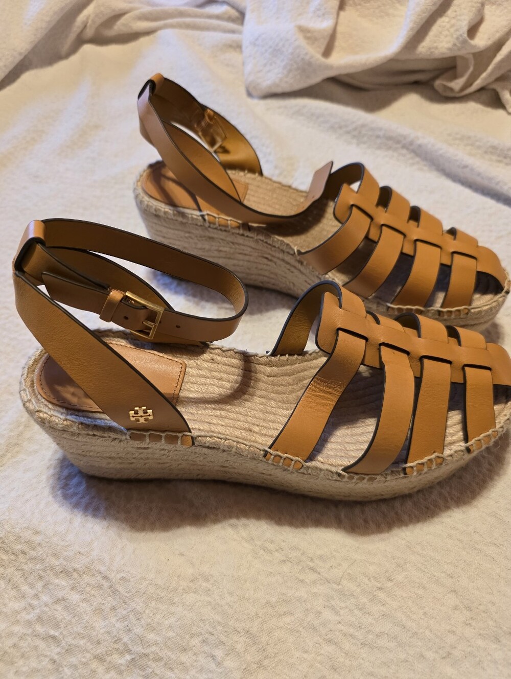 Tory Burch Inspired Tan Espadrille Wedge Sandals
